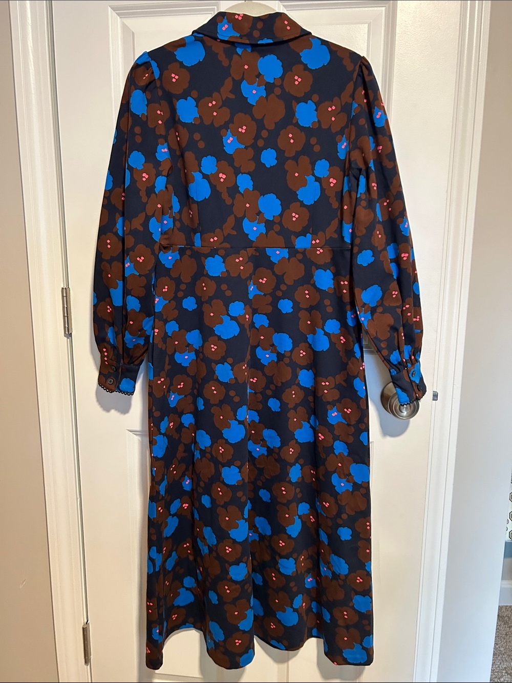 EUC Boden Pip Zip-Up Blue and Brown Floral-Print Ponte Midi Dress - Picture 10 of 11